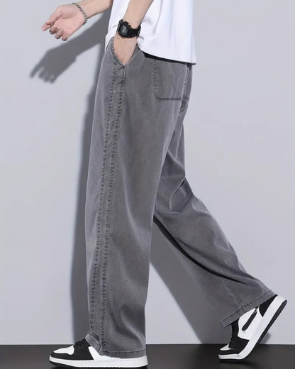 Calças casuais leves de perna larga para homem