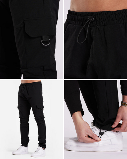 Calças Desportivas Cargo para Homem com Bolsos Laterais e Corte Justo