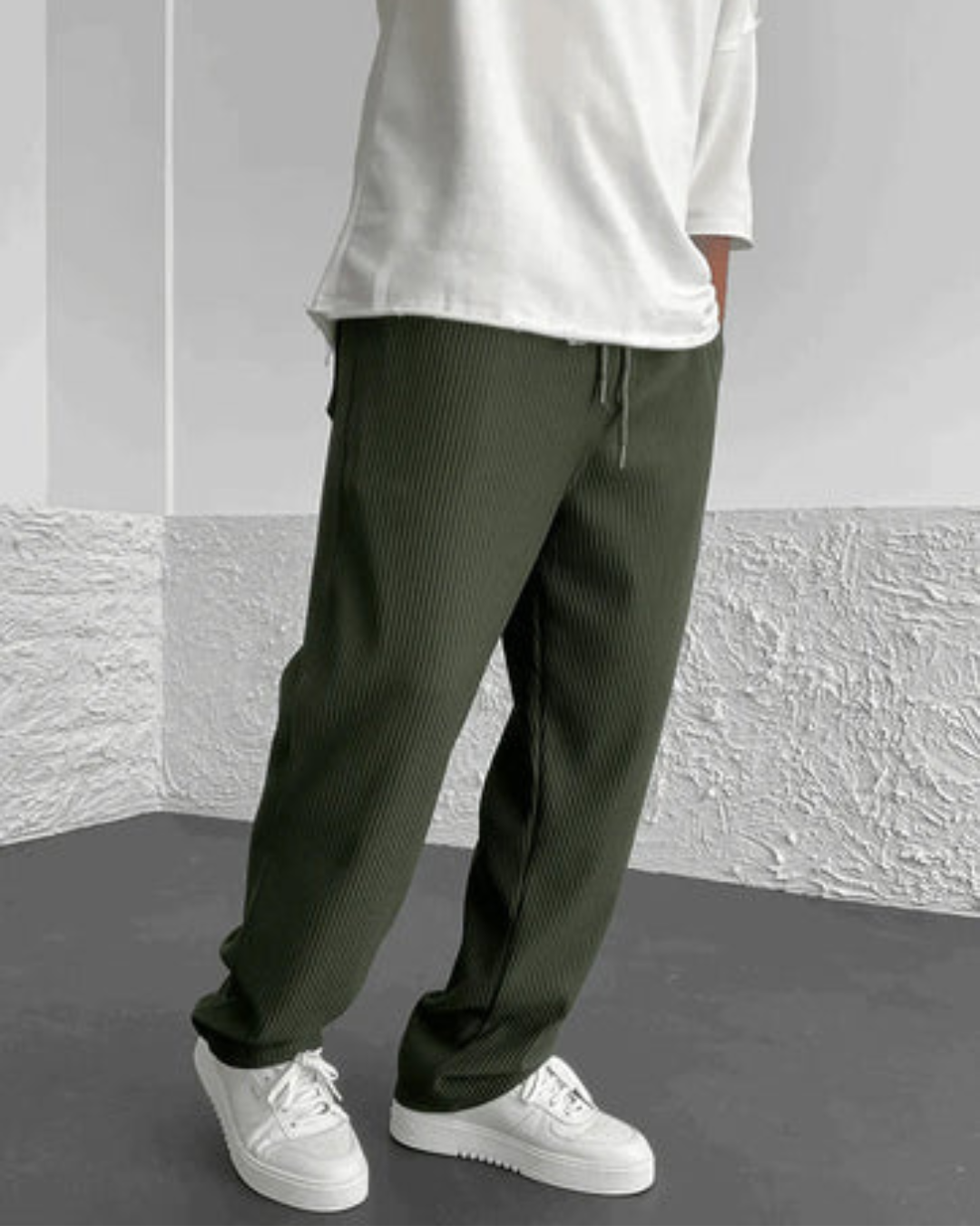 Calças Casuais para Homem com Tecido Canelado e Cintura Ajustável