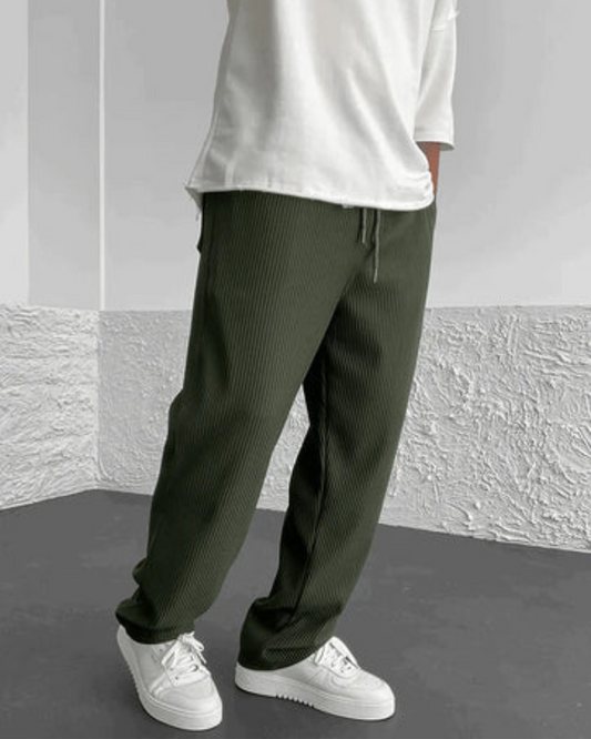 Calças Casuais para Homem com Tecido Canelado e Cintura Ajustável