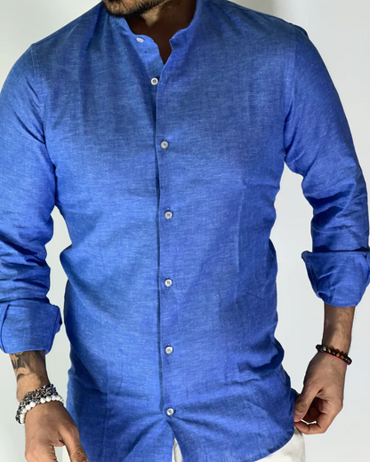 Camisa de Linho com Gola Mao para Homem