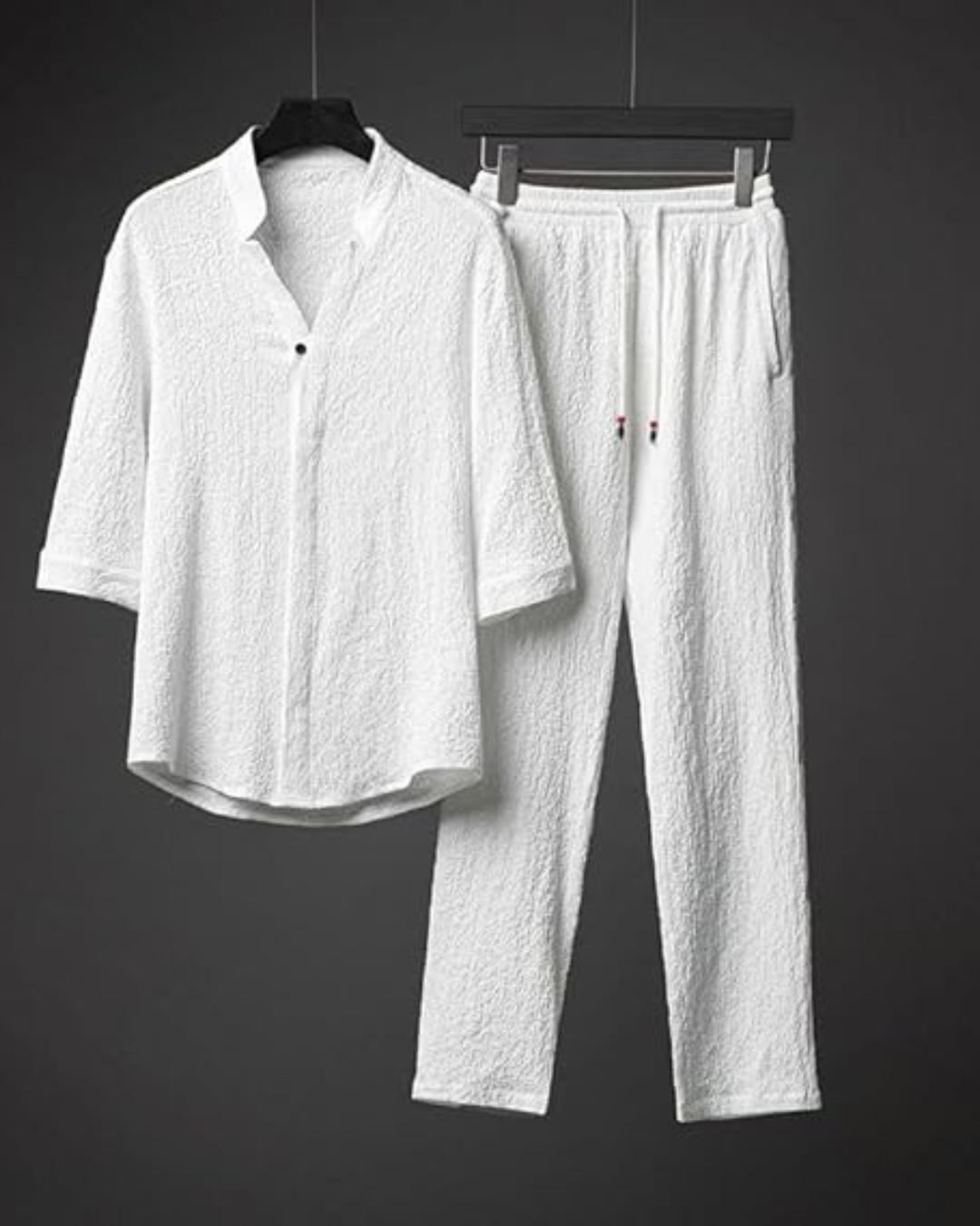 Conjunto de duas peças em linho e algodão com mangas curtas