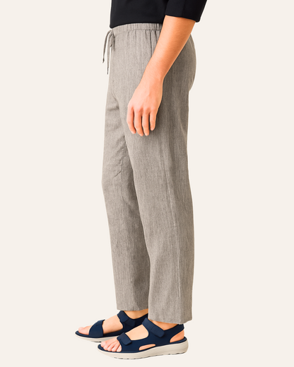 Calças de Tecido de Linho com Cintura Ajustável e Bolsos Confortáveis para Homem