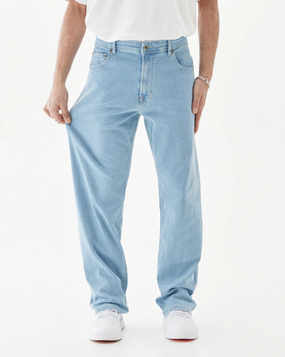 Calças de ganga clássicas de corte reto para homem