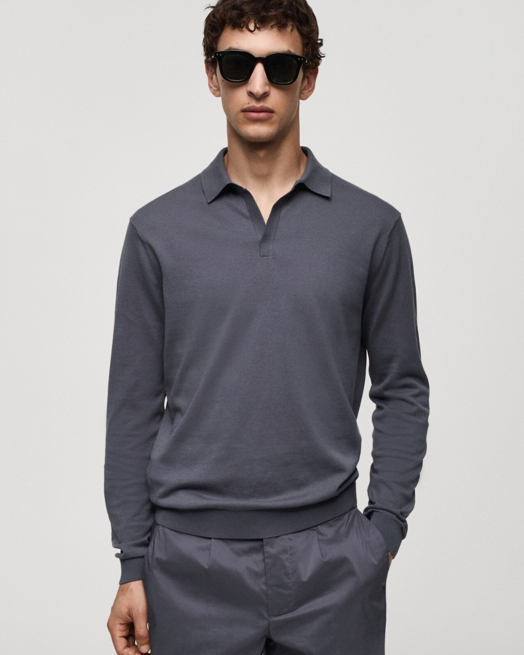 Polo de manga comprida casual para homem