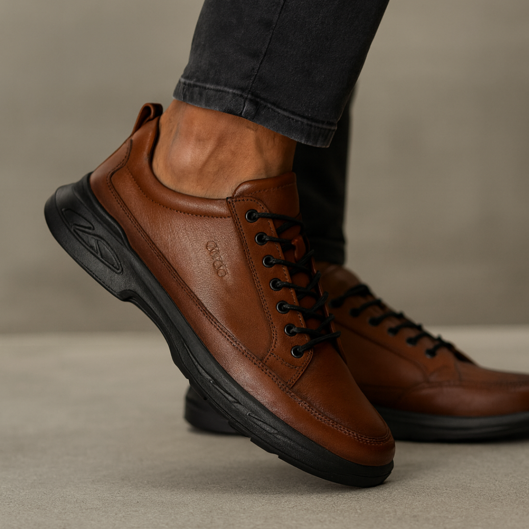 Sapatos casuais em couro com sola ergonómica para homem