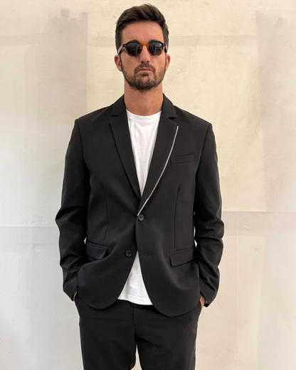 Conjunto elegante de duas peças com casaco e calças para homem