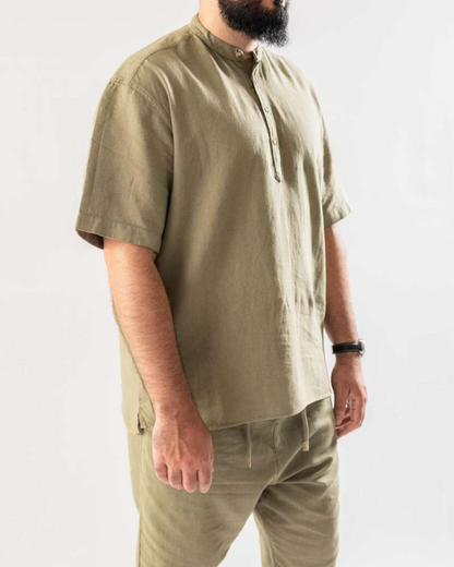 Conjunto de 2 peças em linho de camisa e bermudas para homem