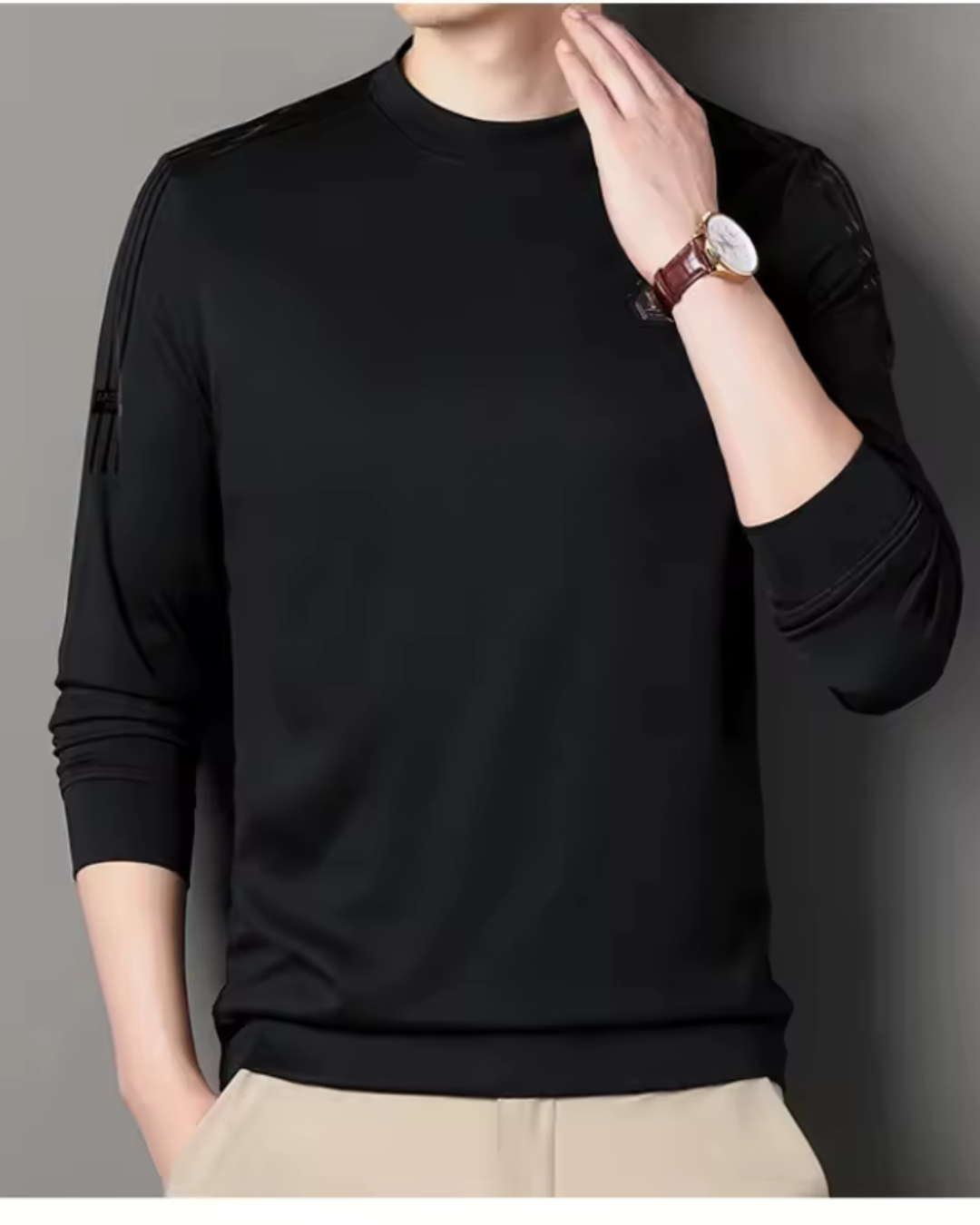 Camisola com gola redonda e manga comprida para homem