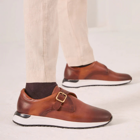 Sapatos de Couro com Sola Desportiva e Fivela Elegante para Homen
