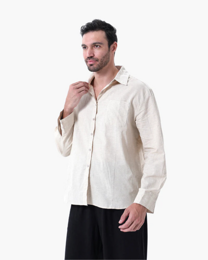 Camisa de linho elegante de manga comprida para homem