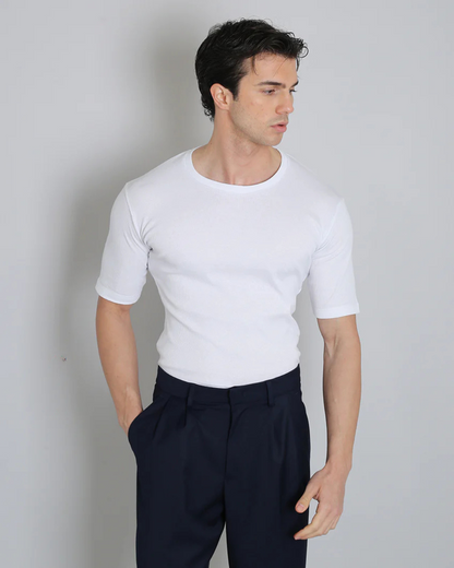 Camiseta Decote Canoa em Canelado, Manga Média