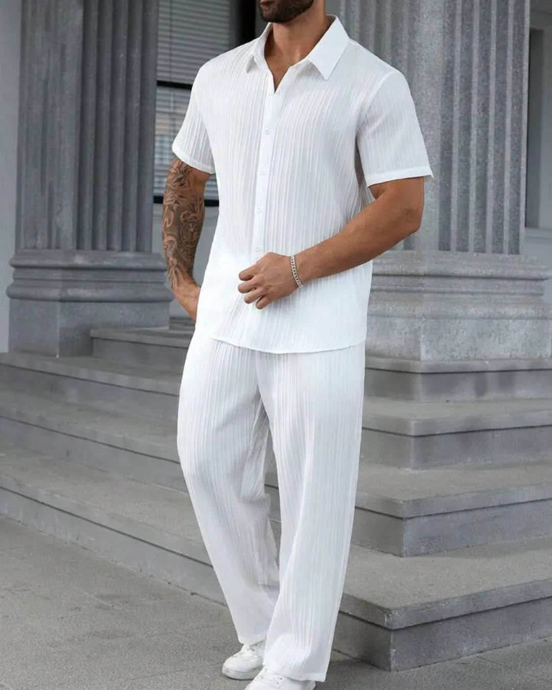 Conjunto de camisa casual e calças frescas para homem