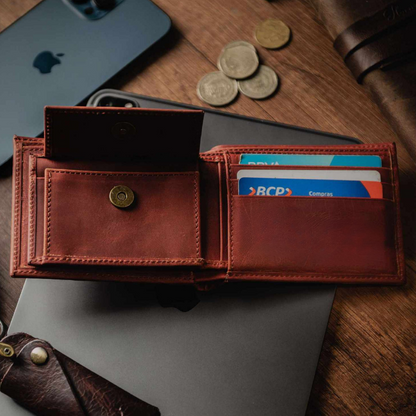 Carteira de Couro Genuíno Castanho