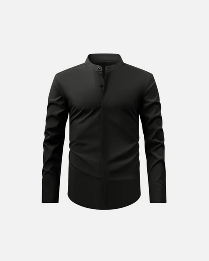 Camisa de manga comprida com gola mao e fecho oculto para homem