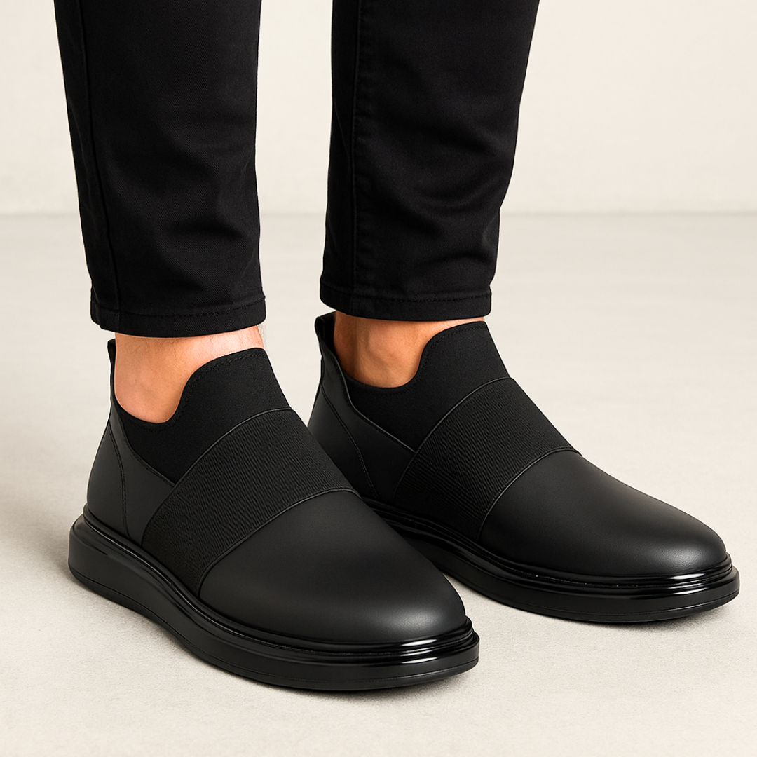 Sapatilhas Urban em Couro Preto Respiravel para Homem