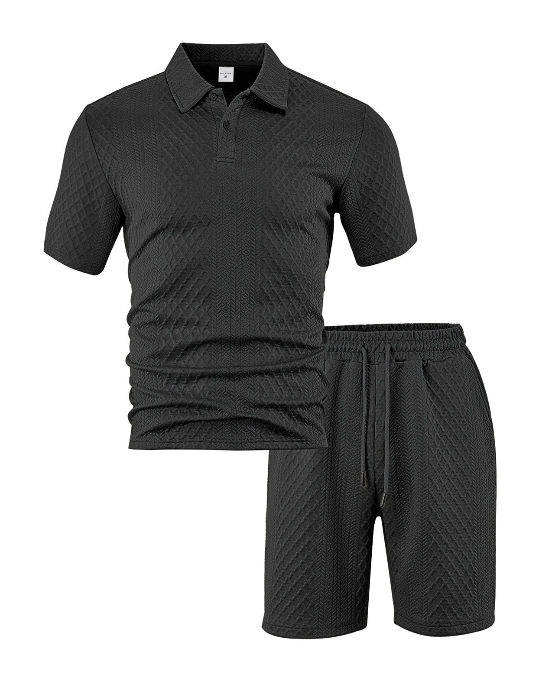 Conjunto de polo e calções em tecido respirável com textura para homem