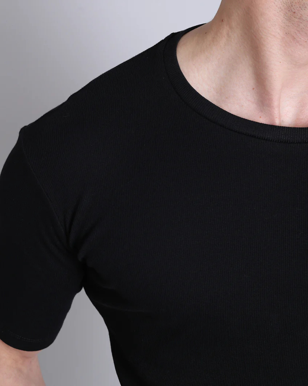 Camiseta Decote Canoa em Canelado, Manga Média