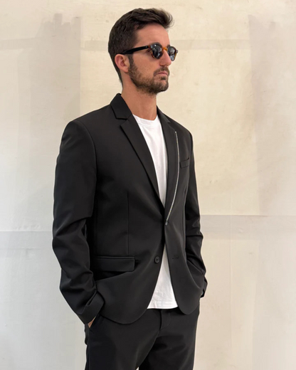 Conjunto elegante de duas peças com casaco e calças para homem