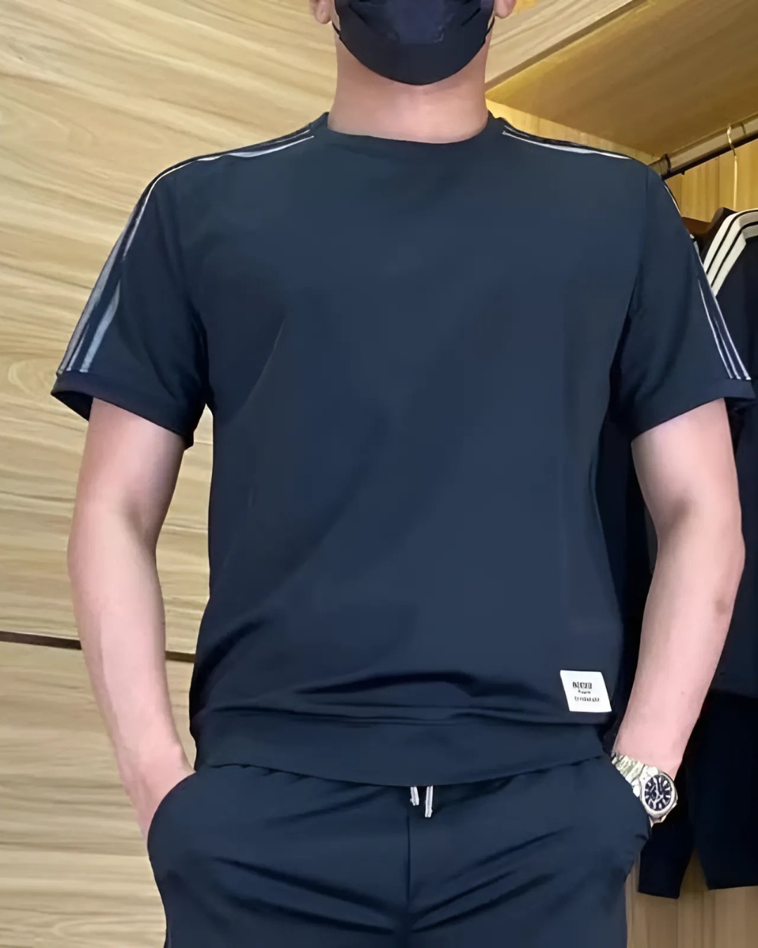 Conjunto de 2 peças para homem com camisola de manga curta e calças altamente elásticas