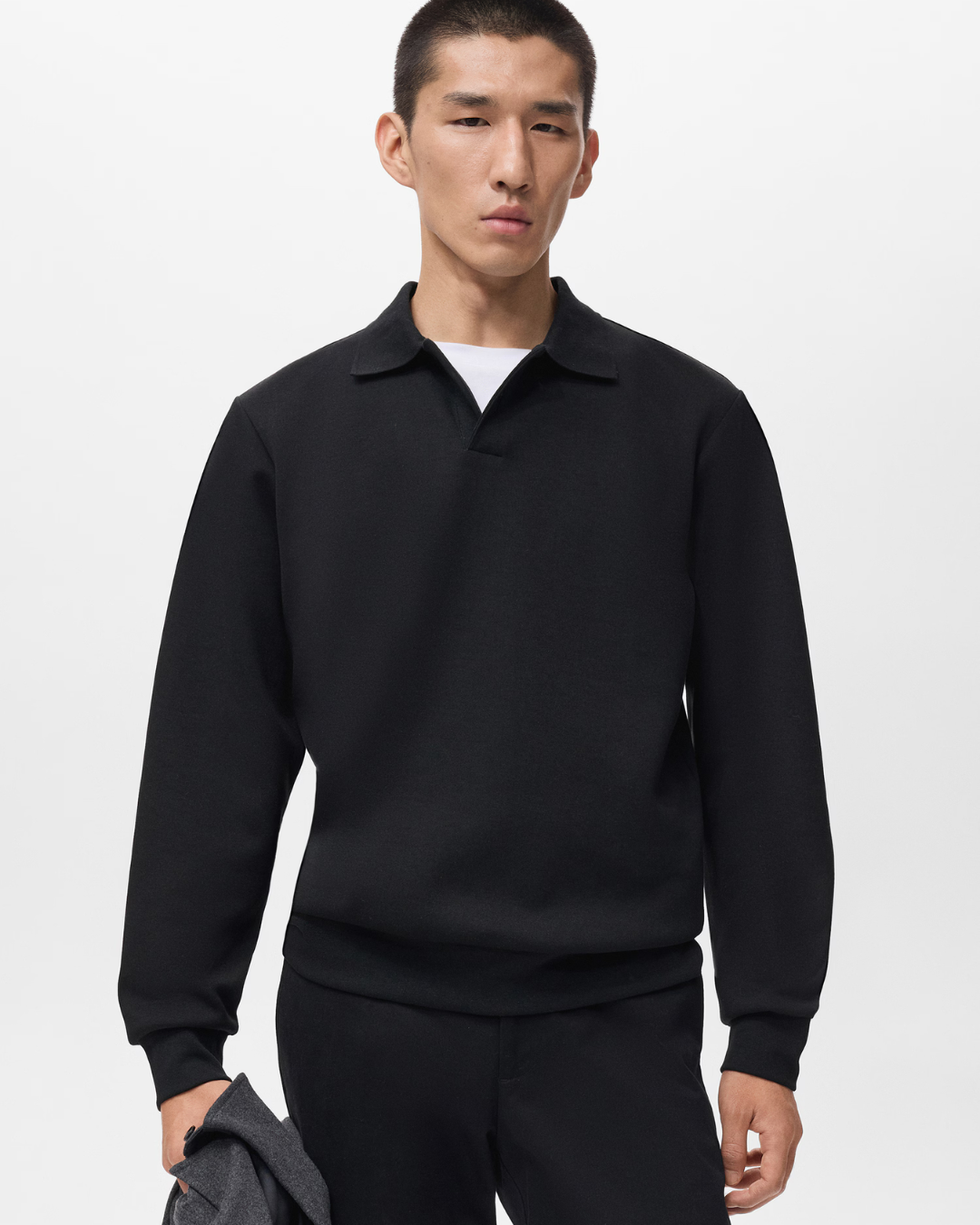 Polo de manga comprida casual para homem