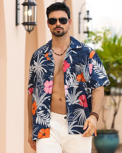 Camisa de manga curta para o verão com estampado de flores
