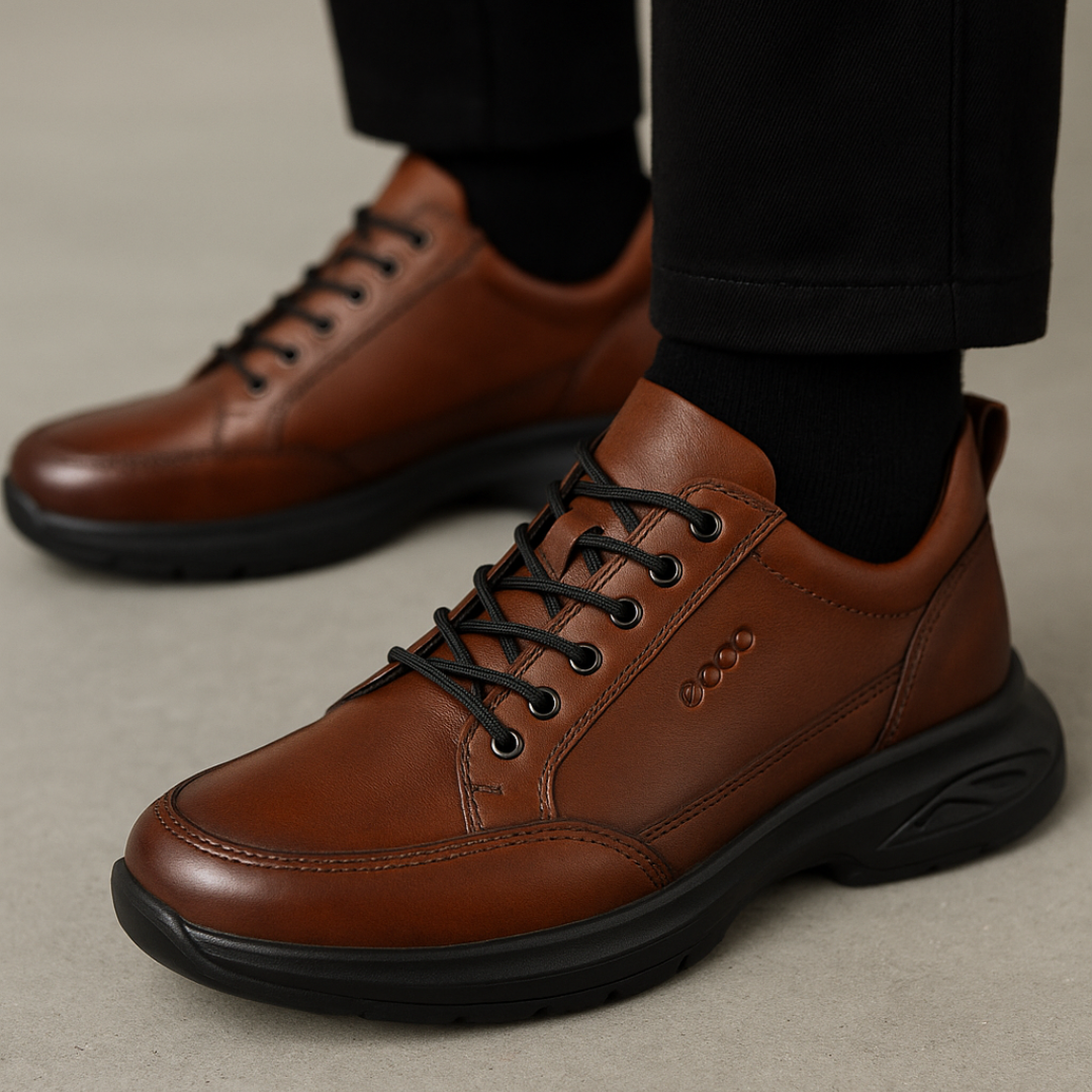 Sapatos casuais em couro com sola ergonómica para homem