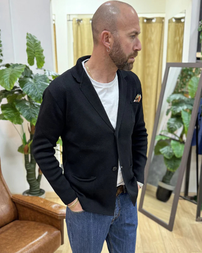 Cardigã Estruturado em Algodão com Corte de Blazer