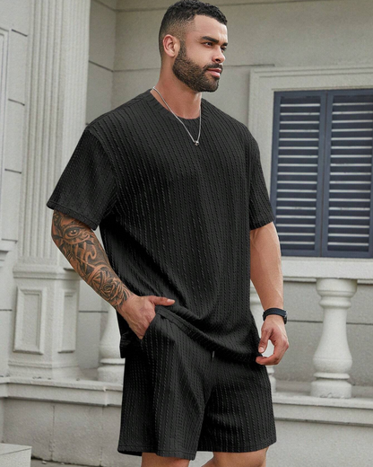 Conjunto casual de camisola de manga curta e calções para homem