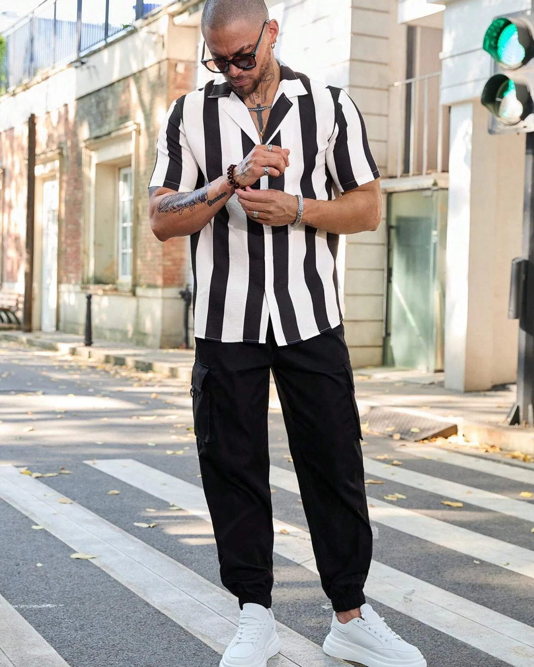 Camisa casual de manga curta com franjas para homem