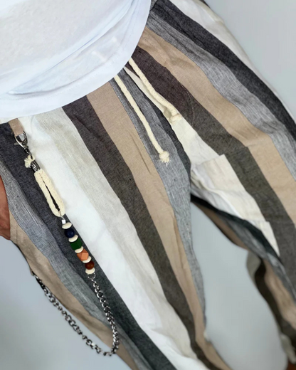 Calças às Riscas com Efeito Linho para Homem