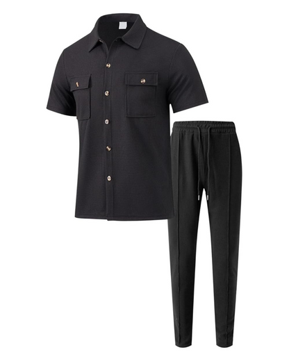 Conjunto casual de duas peças em algodão e linho