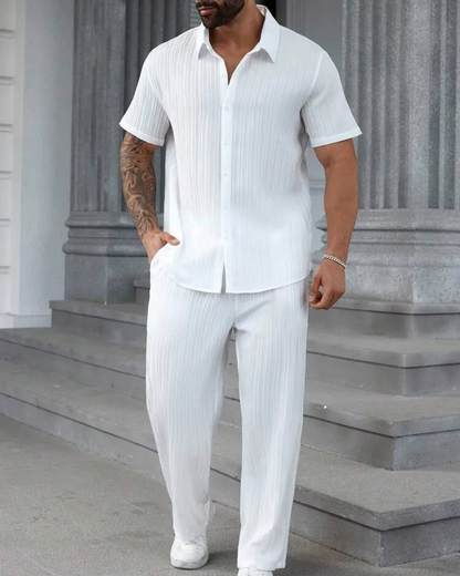 Conjunto de camisa casual e calças frescas para homem