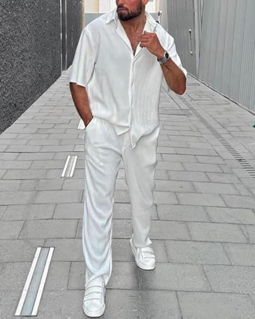 Conjunto de duas peças com camisa de manga curta texturada