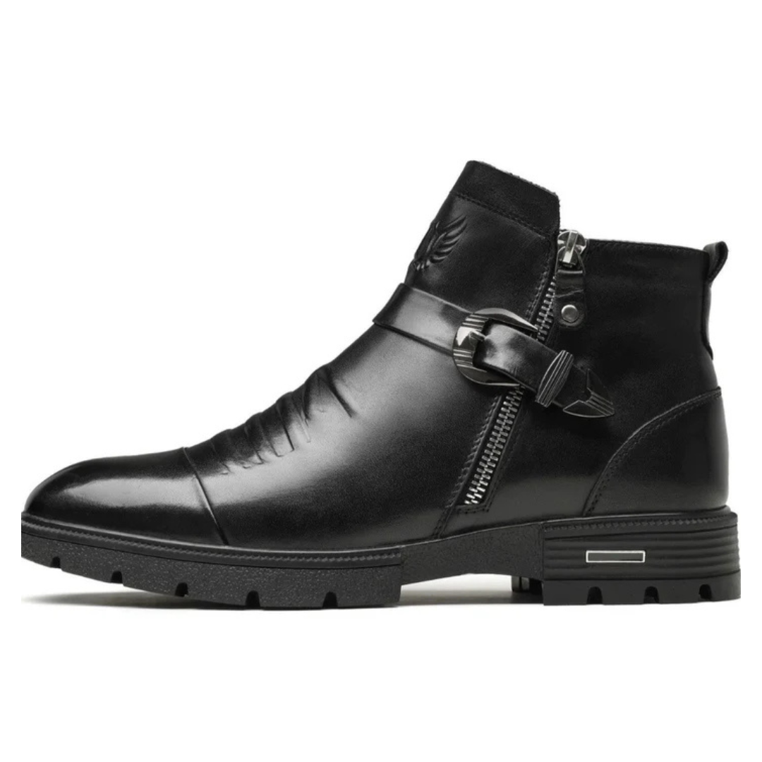 Botins em Pele Preta com Fecho de Correr Lateral para um Visual Arrojado e Sofisticado