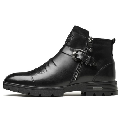 Botins em Pele Preta com Fecho de Correr Lateral para um Visual Arrojado e Sofisticado