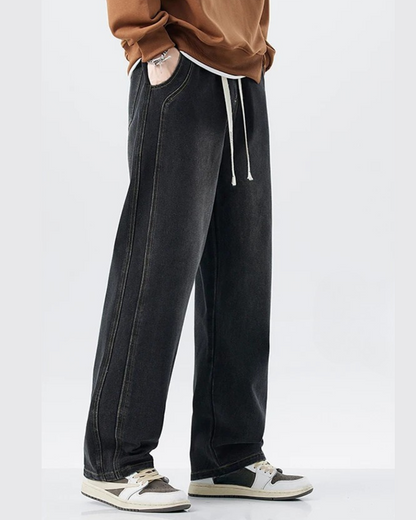 Calças de ganga rectas folgadas para homem