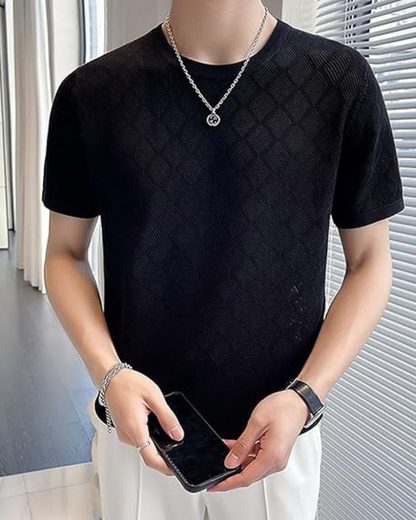 Camisa Elástica para Homem com Gola Redonda e Design de Diamantes