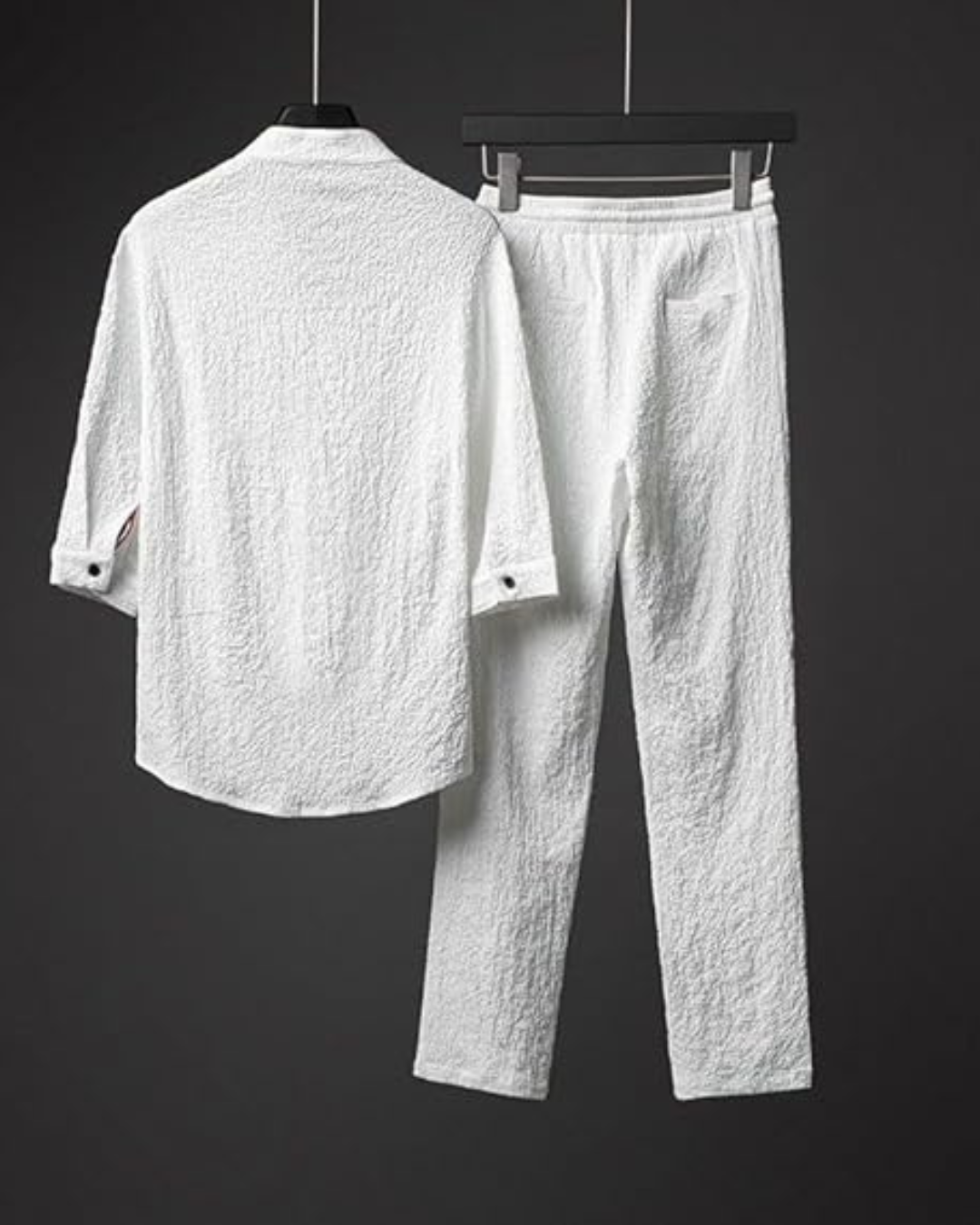 Conjunto de duas peças em linho e algodão com mangas curtas