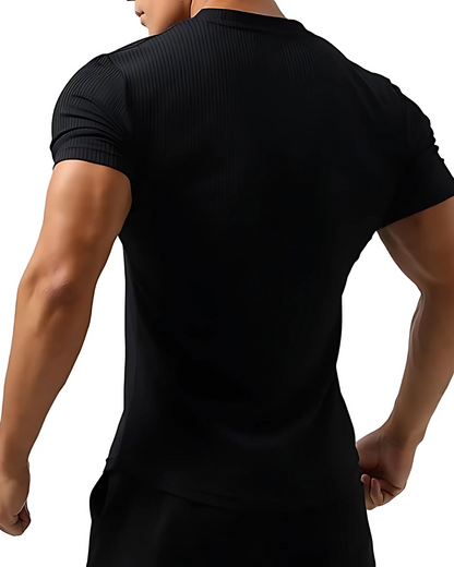 Camisola desportiva de manga curta, folgada, em algodão com decote em V, para homem