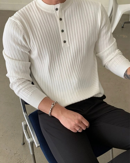 Camisola de malha para homem, manga comprida e gola redonda