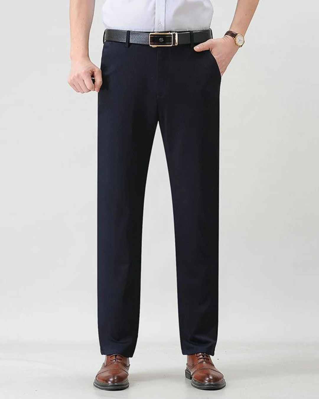 Calças de fato elásticas com forro felpudo para homem