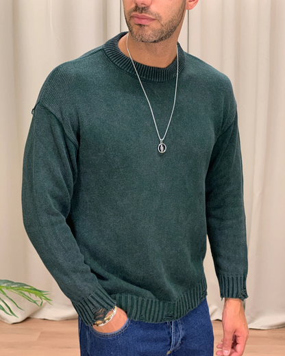 Camisola de malha com acabamento rasgado e estilo moderno para homem
