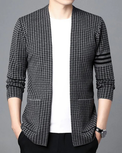 Casaco tipo cárdigan de malha informal para homem