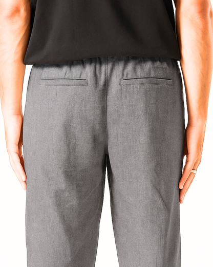 Calças de Tecido de Linho com Cintura Ajustável e Bolsos Confortáveis para Homem