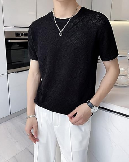 Camisa Elástica para Homem com Gola Redonda e Design de Diamantes