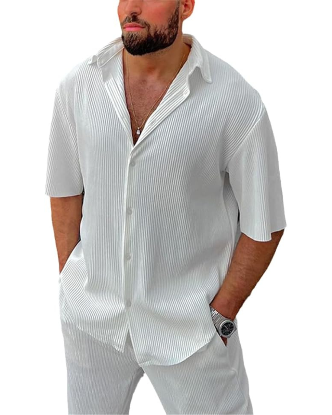 Conjunto de duas peças com camisa de manga curta texturada