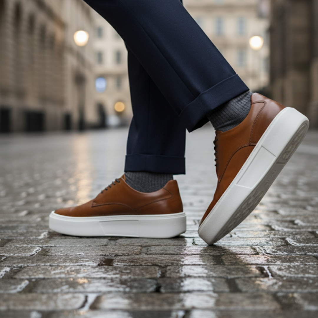 Sapatos casuais com sola grossa e confortável para homem