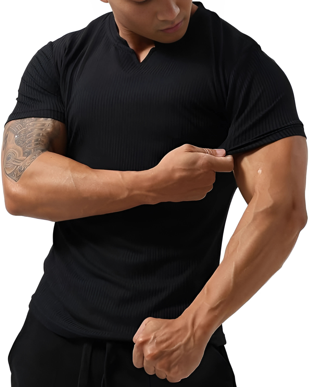 Camisola desportiva de manga curta, folgada, em algodão com decote em V, para homem