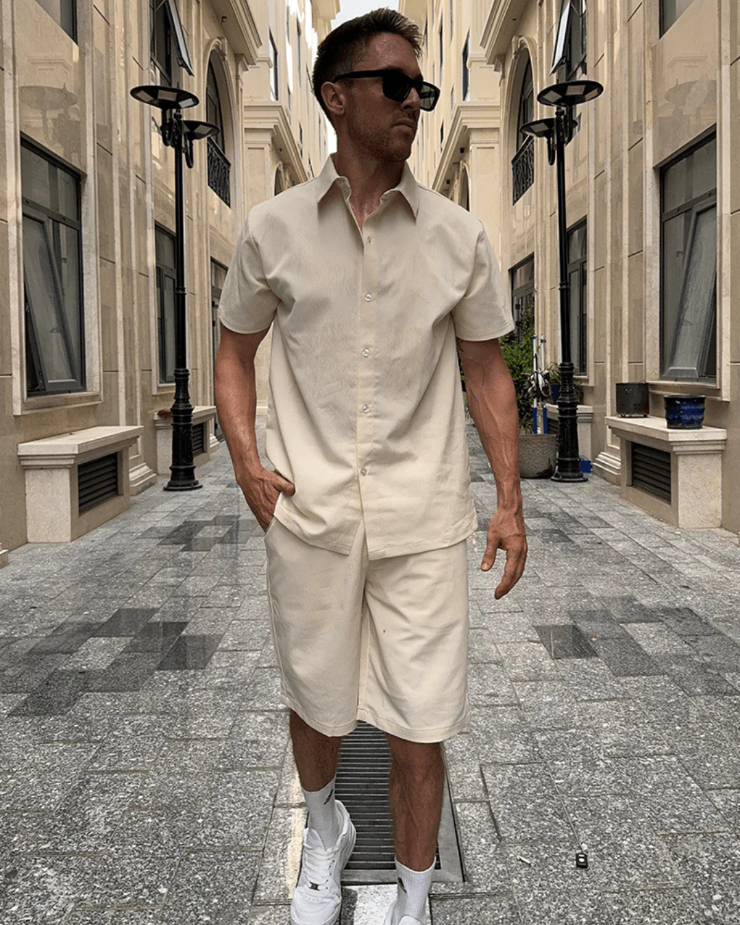 Conjunto de duas peças em tecido respirável para homem